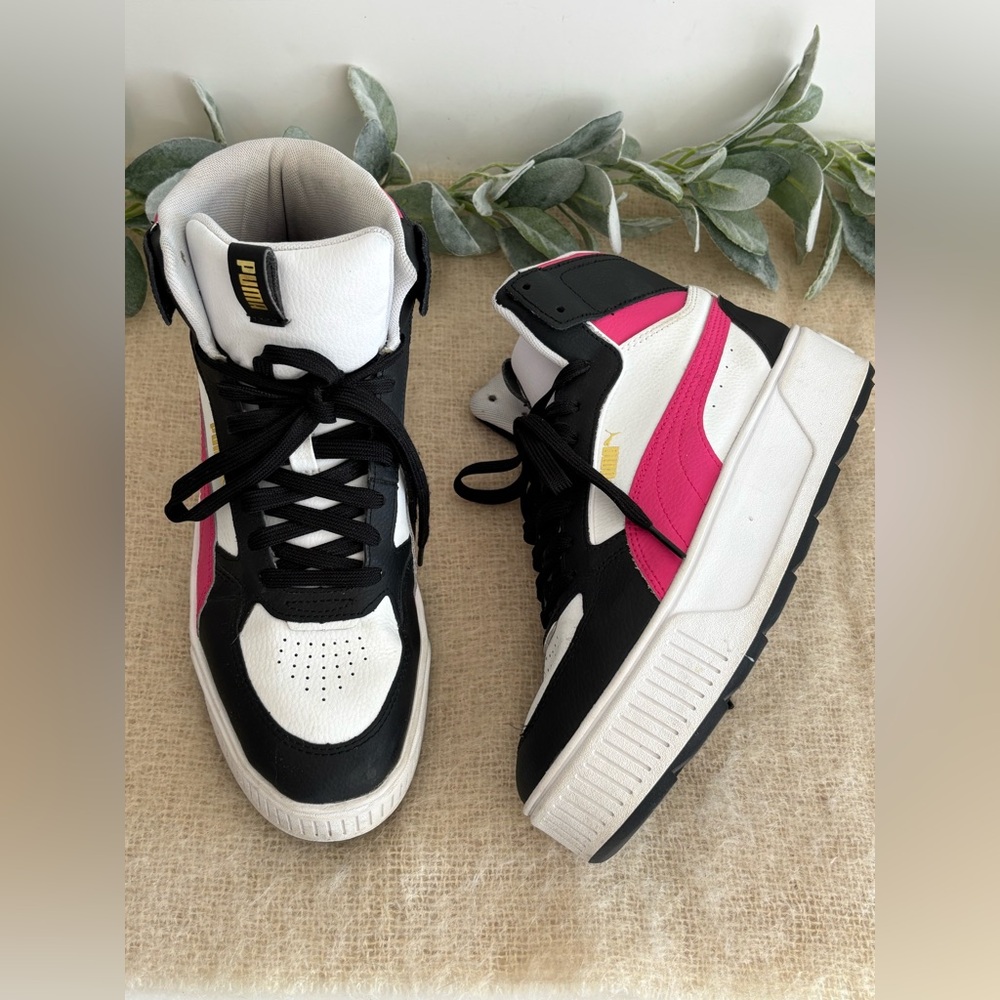 Puma Karmen Rebelle Mid platform sneaker white black pink women 9.5